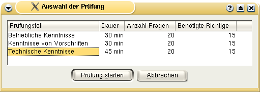 Auswahl der Prüfung